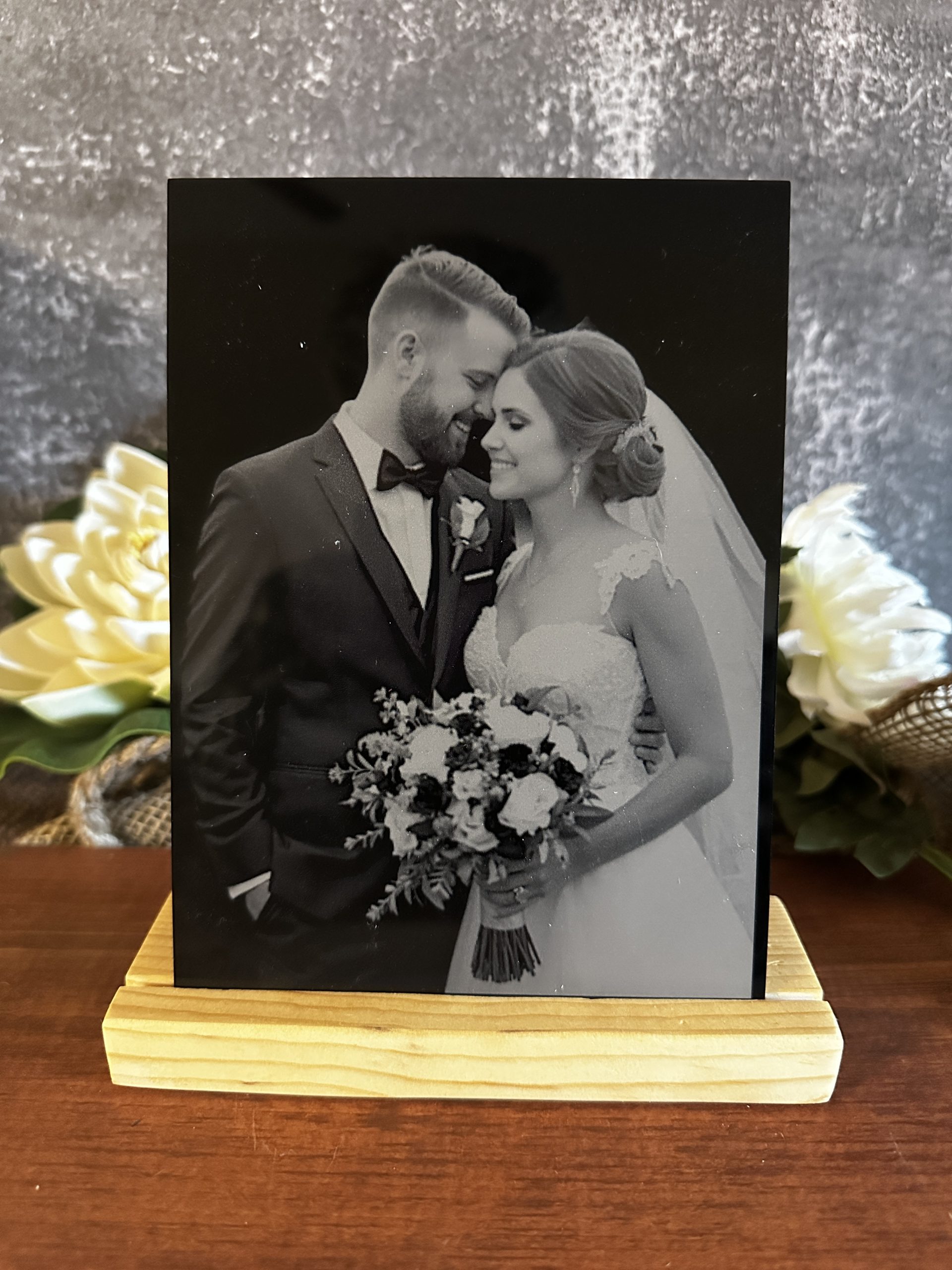 Photo on 5x7 Black Acrylic with Wood Base